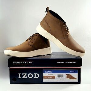 IZOD Men's Palmer PU Leather Chukka Boots Memory Foam Brown Size 9 NIB